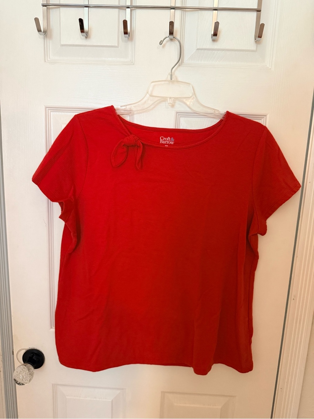 croft & barrow Red Short Sleeve Top with Shoulder Tie